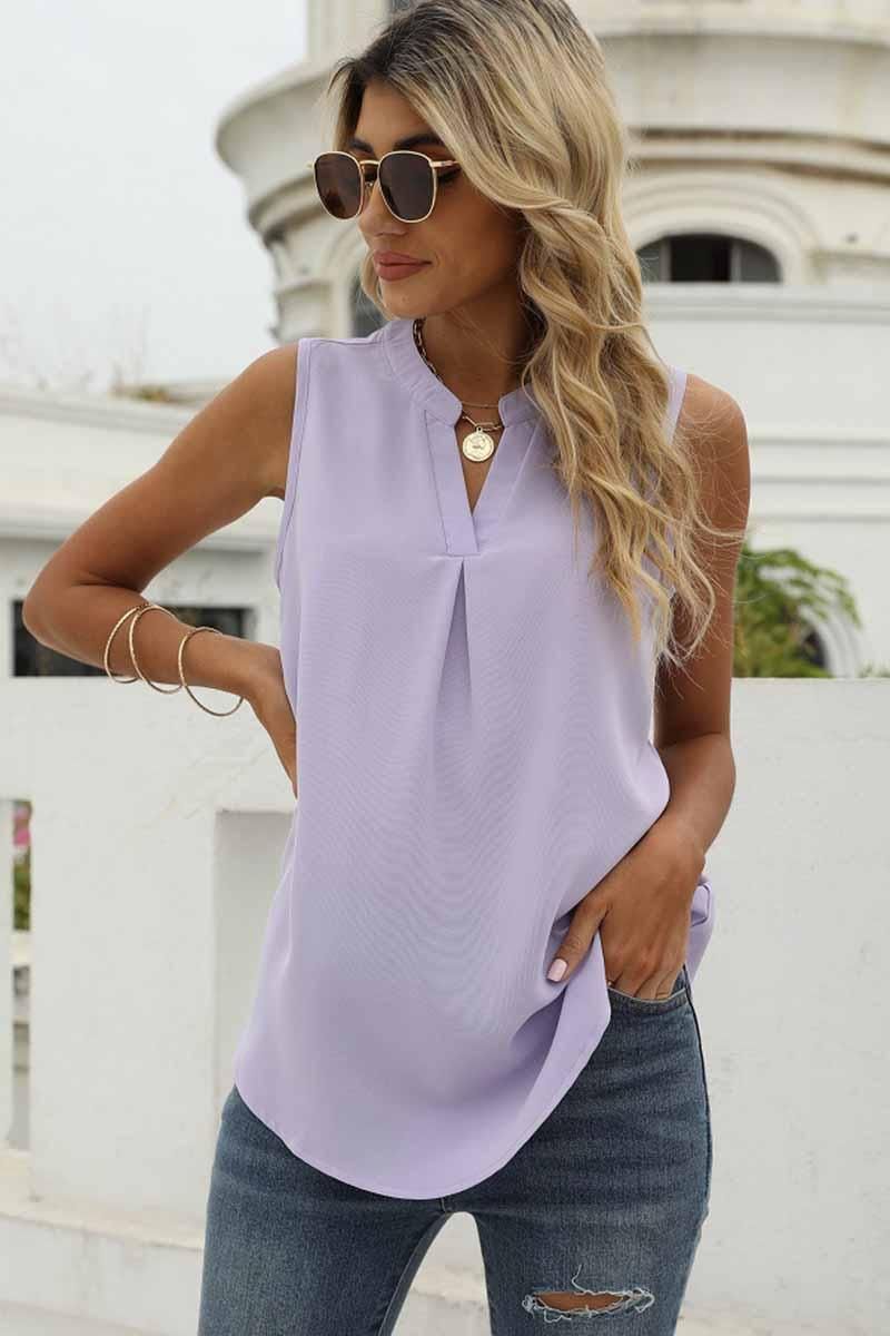FOLDED V NECK CHIFFON LOOSE FIT TUNIC TOP - Doublju