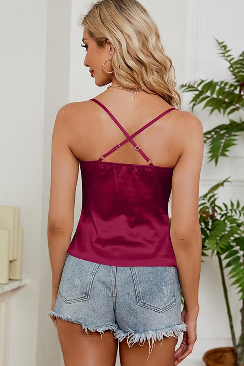 SIMPLE SATIN FROW CHEST SLIP TOP - Doublju