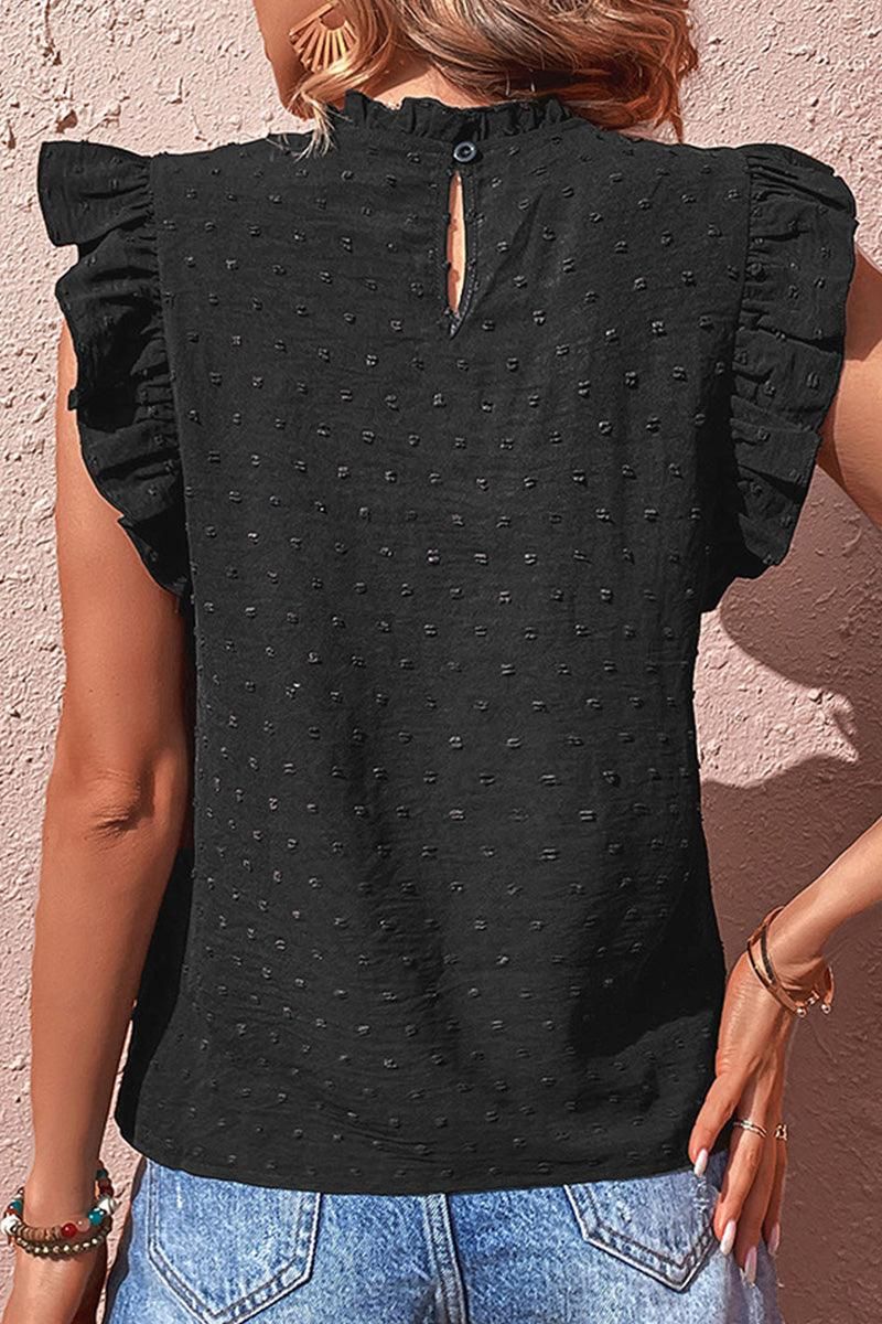 RUFFLED MESH HIGH NECK ANGEL WINS TUNIC TOP - Doublju