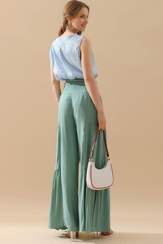 POLKA DOT WAVE NECK SLEEVELESS SATIN BLOUSE TOP - Doublju