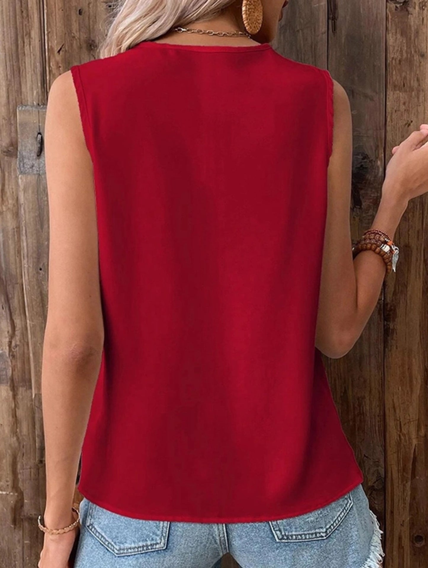 MULTICOLOR LACE V NECK SLEEVELESS BLOUSE