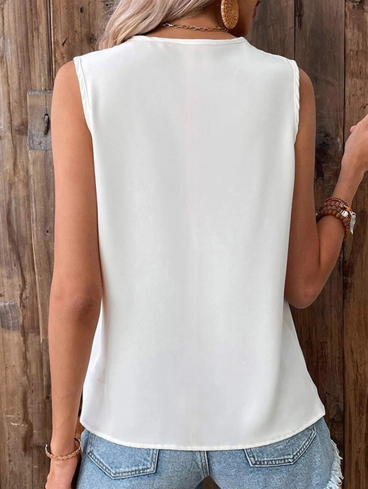 MULTICOLOR LACE V NECK SLEEVELESS BLOUSE