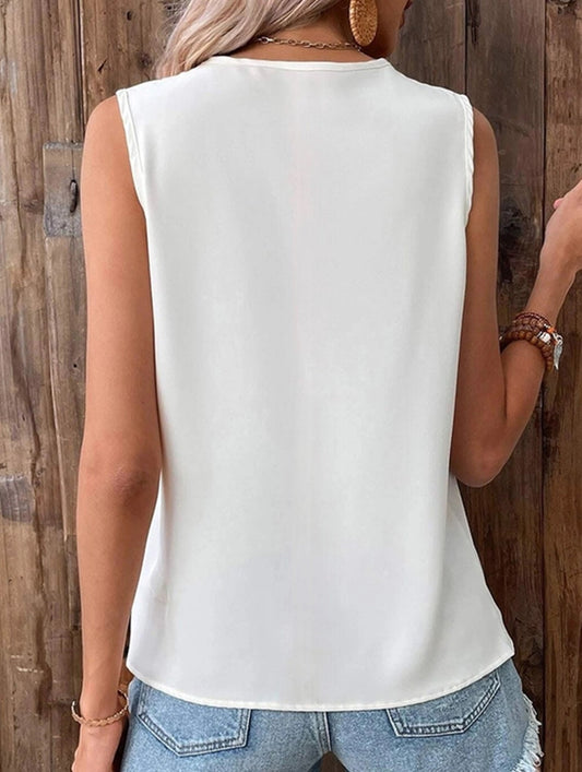 MULTICOLOR LACE V NECK SLEEVELESS BLOUSE