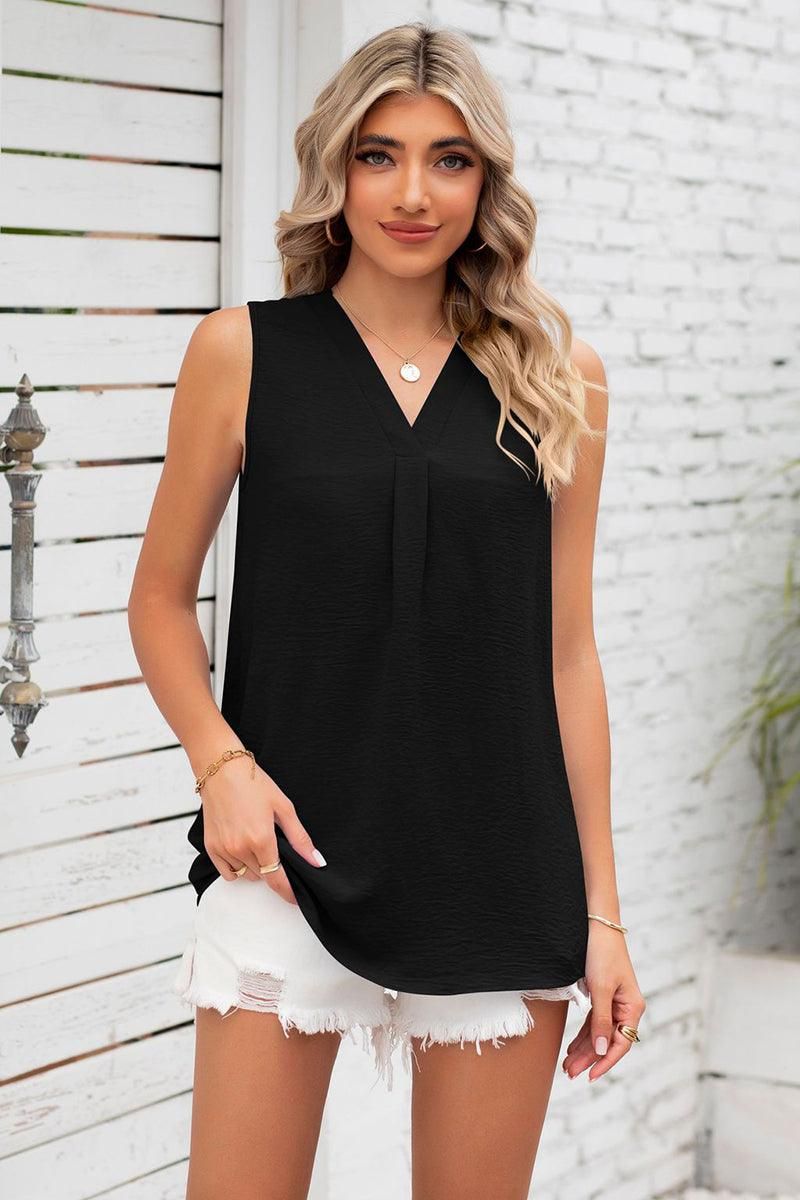 V NECK SLEEVELESS WOMEN T SHIRTS - Doublju