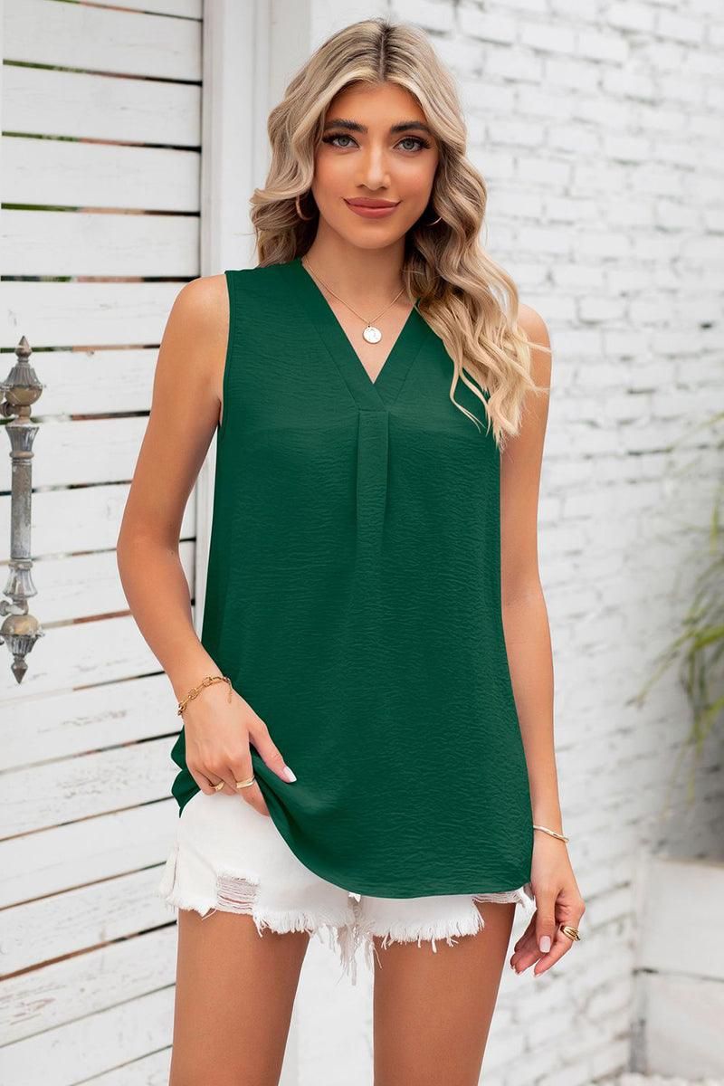 V NECK SLEEVELESS WOMEN T SHIRTS - Doublju