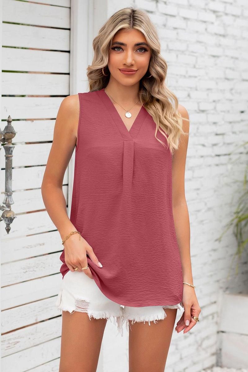 V NECK SLEEVELESS WOMEN T SHIRTS - Doublju