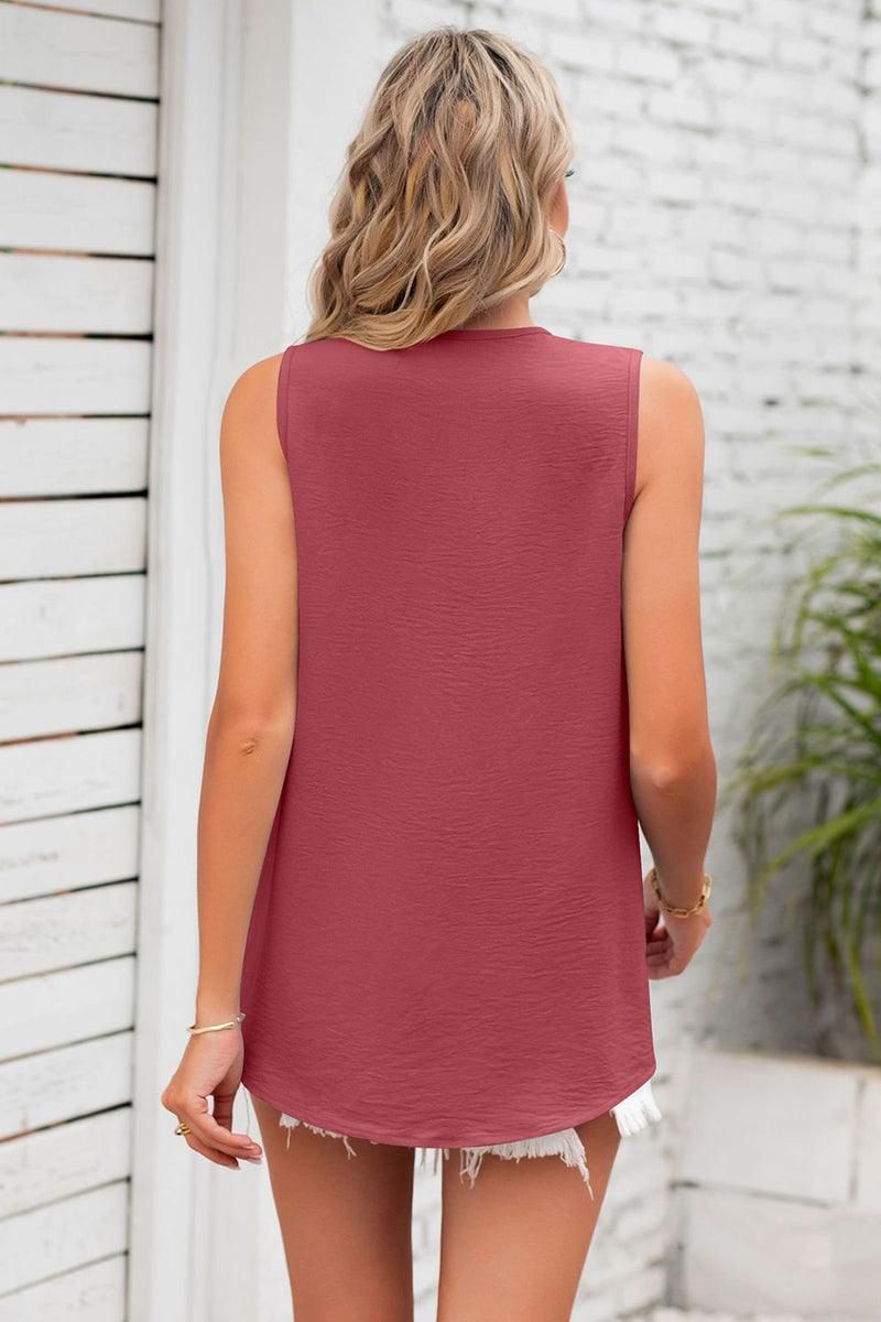 V NECK SLEEVELESS WOMEN T SHIRTS - Doublju