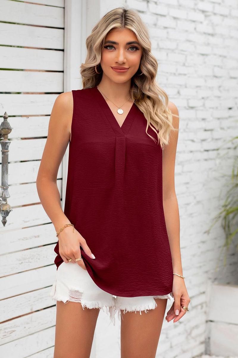 V NECK SLEEVELESS WOMEN T SHIRTS - Doublju