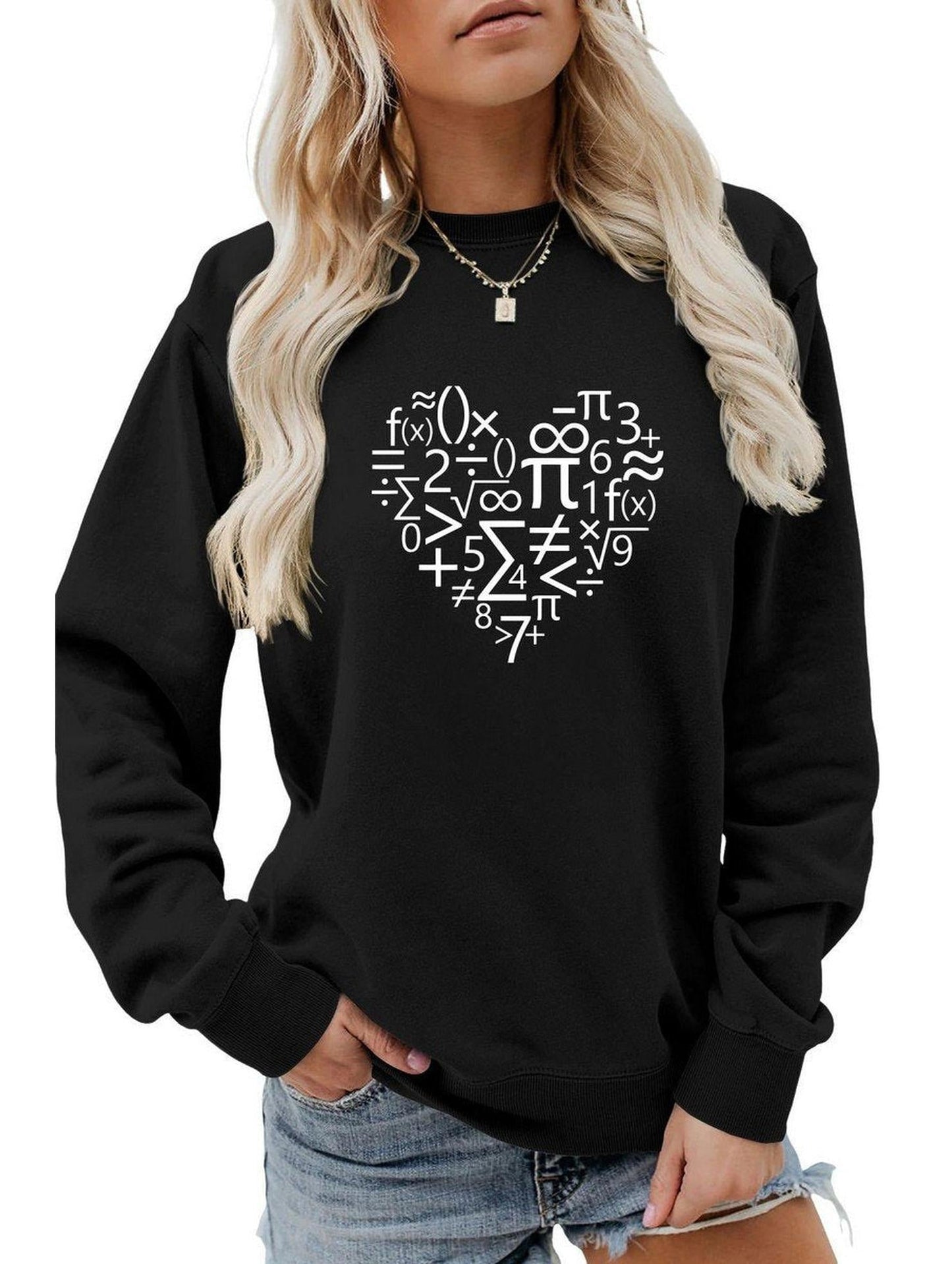 WOMEN HEART PRINTING LONG SLEEVE LOOSE T SHIRT