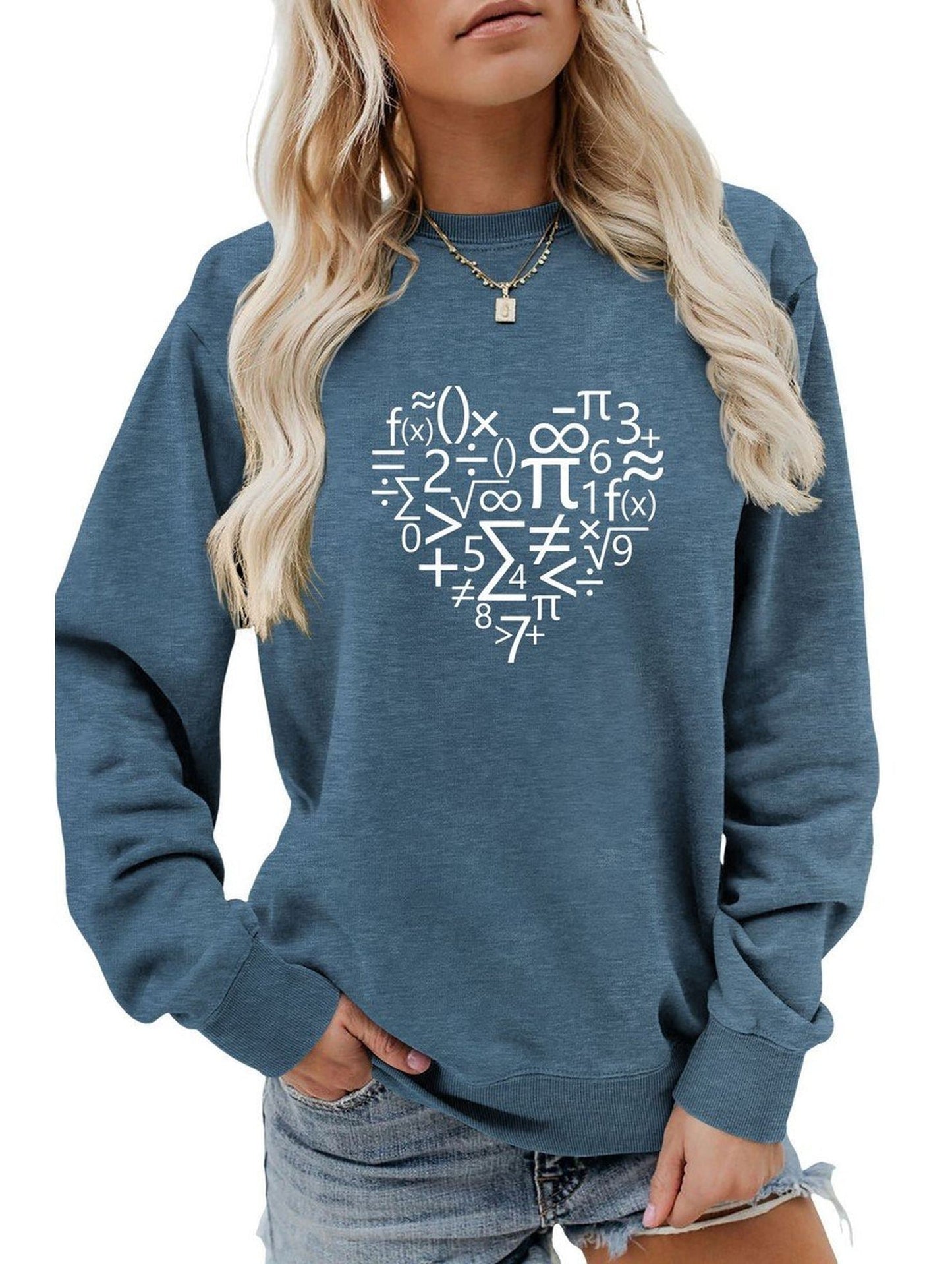 WOMEN HEART PRINTING LONG SLEEVE LOOSE T SHIRT