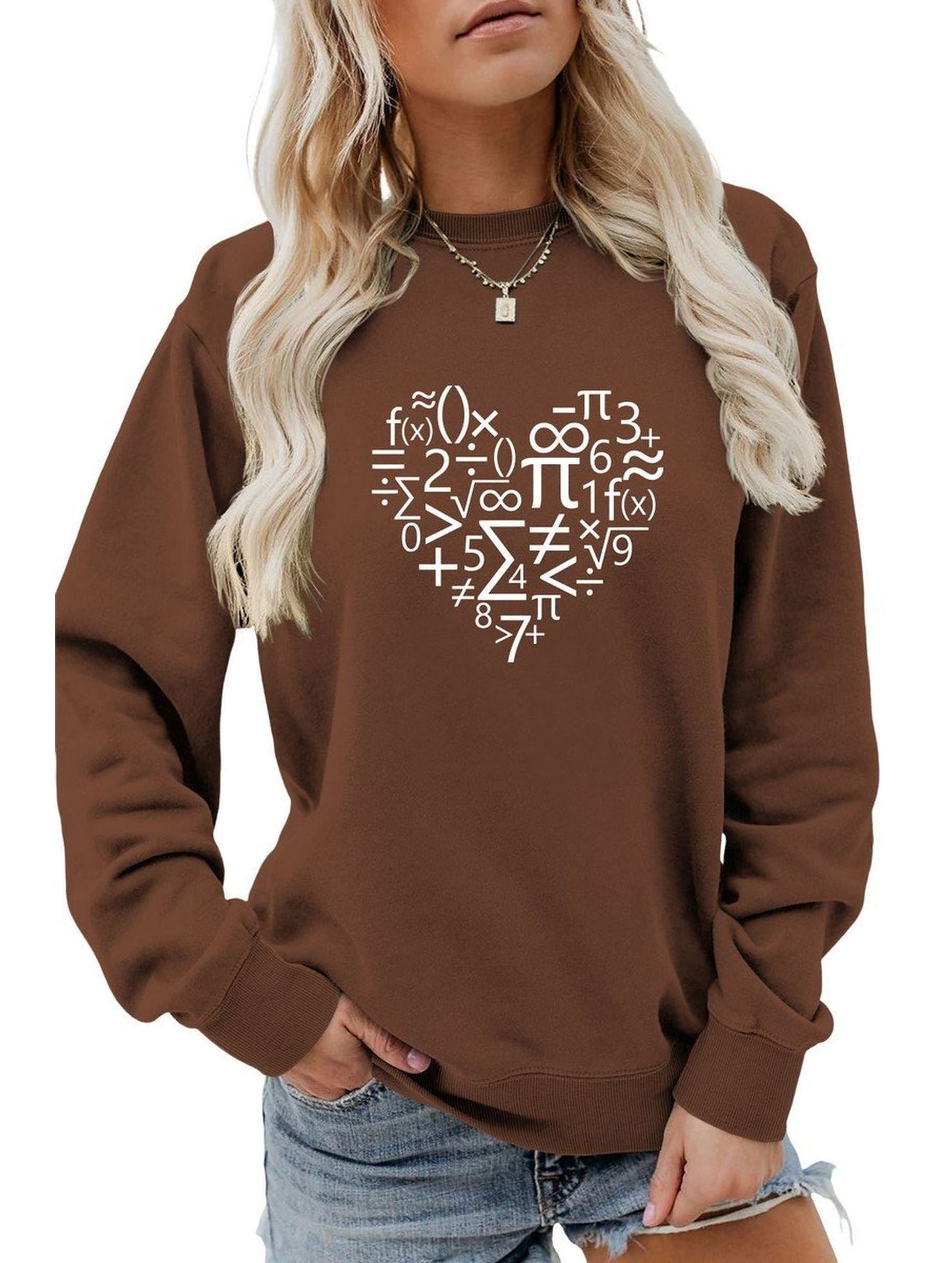 WOMEN HEART PRINTING LONG SLEEVE LOOSE T SHIRT