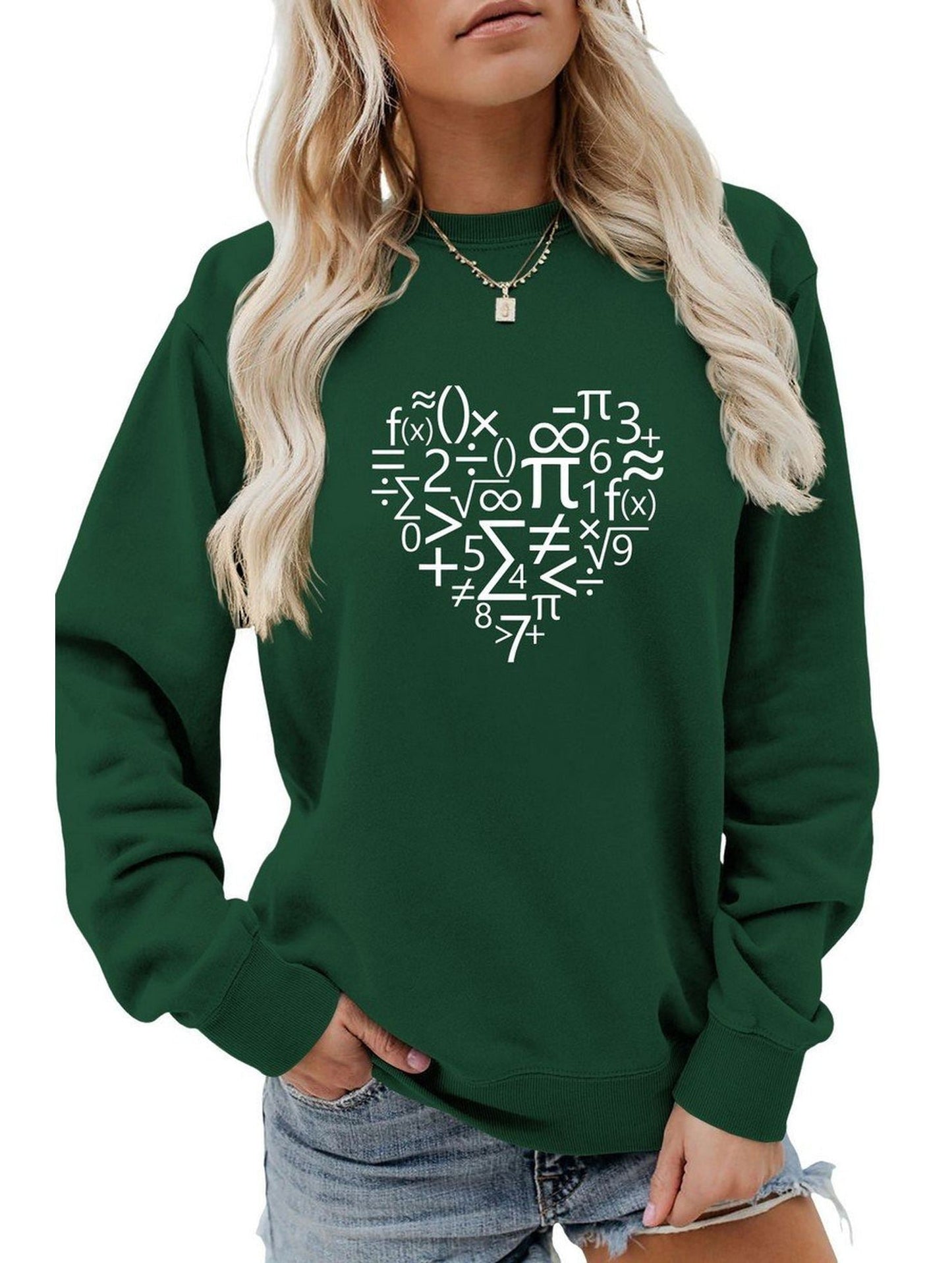 WOMEN HEART PRINTING LONG SLEEVE LOOSE T SHIRT