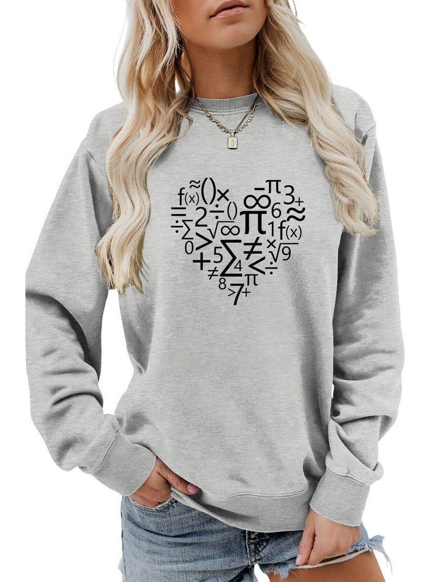 WOMEN HEART PRINTING LONG SLEEVE LOOSE T SHIRT