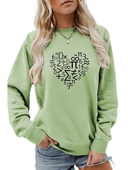 WOMEN HEART PRINTING LONG SLEEVE LOOSE T SHIRT