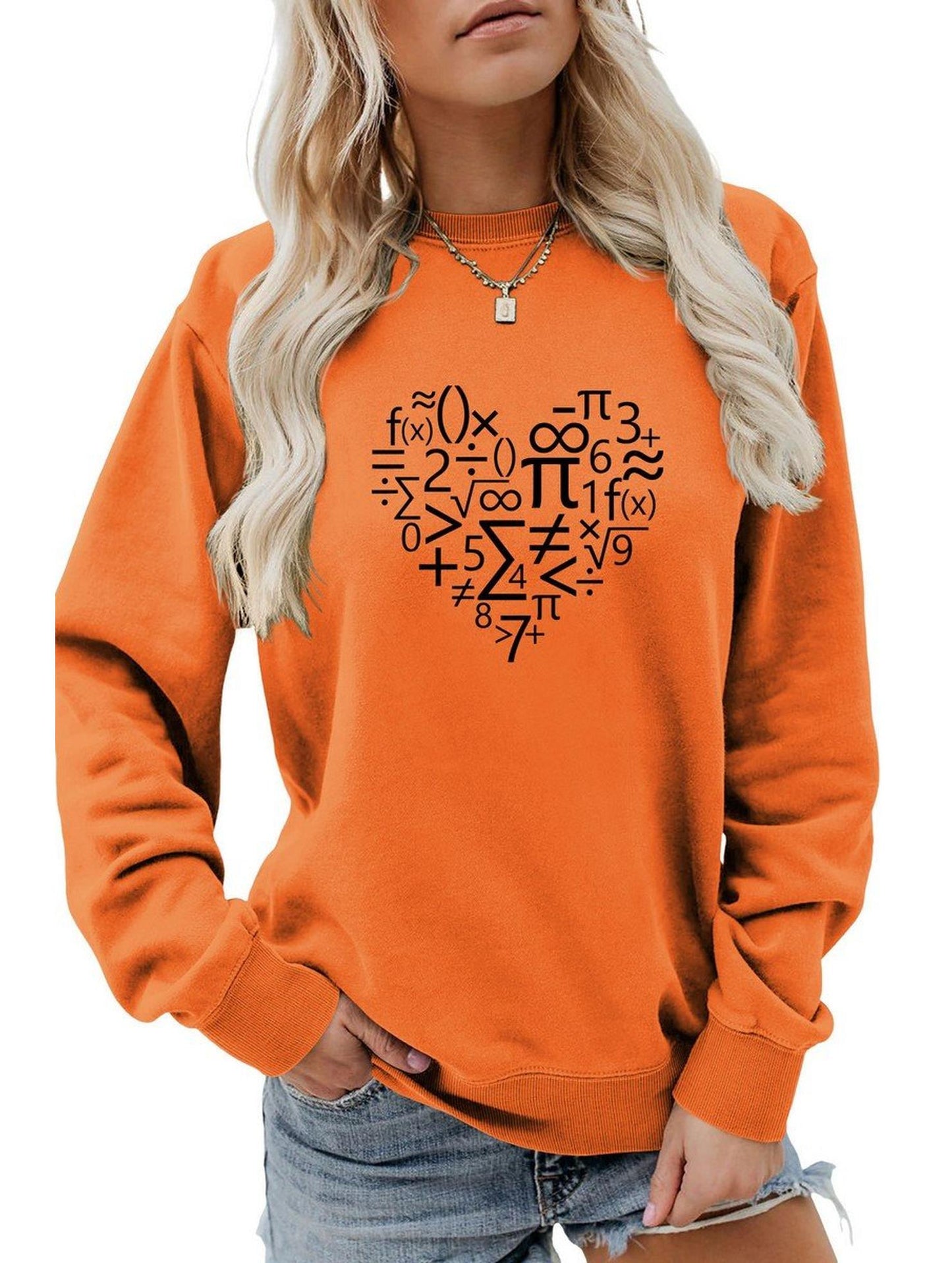 WOMEN HEART PRINTING LONG SLEEVE LOOSE T SHIRT