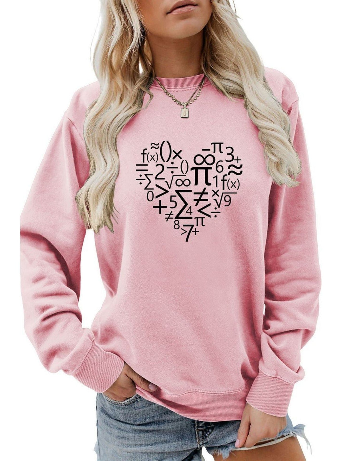 WOMEN HEART PRINTING LONG SLEEVE LOOSE T SHIRT