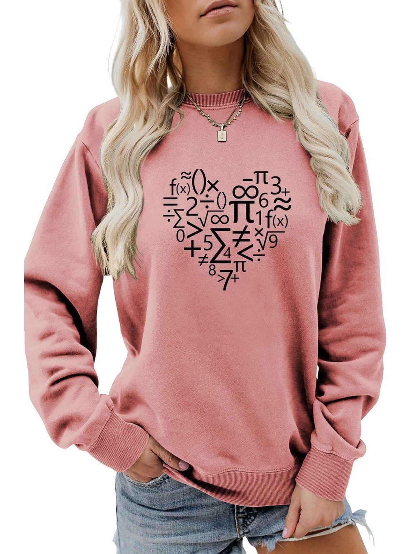 WOMEN HEART PRINTING LONG SLEEVE LOOSE T SHIRT