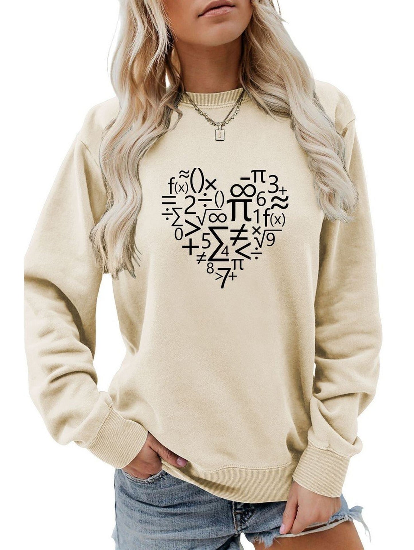WOMEN HEART PRINTING LONG SLEEVE LOOSE T SHIRT