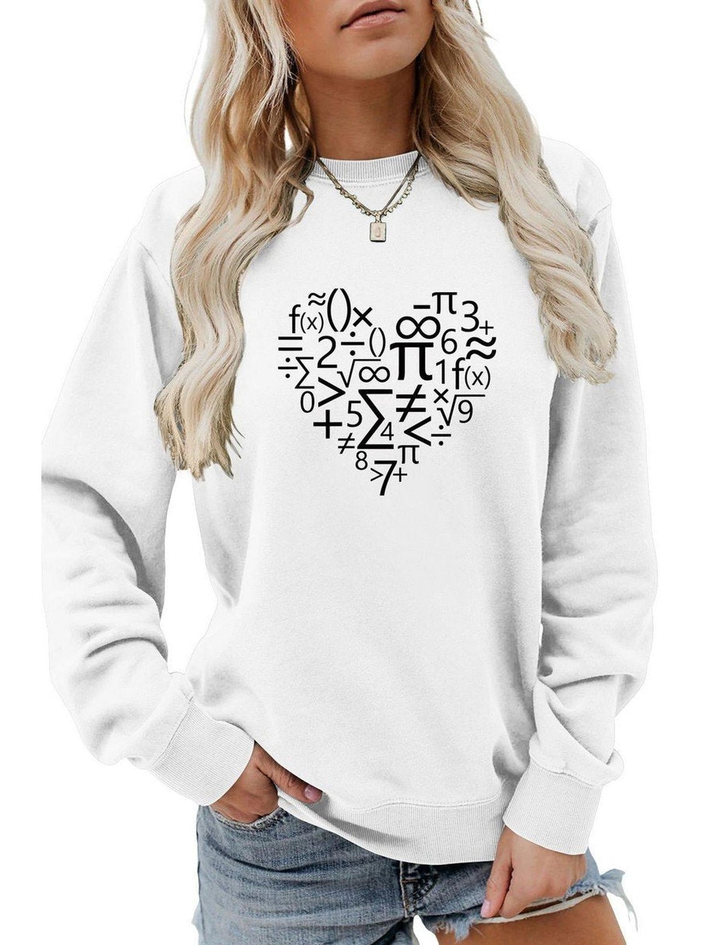 WOMEN HEART PRINTING LONG SLEEVE LOOSE T SHIRT