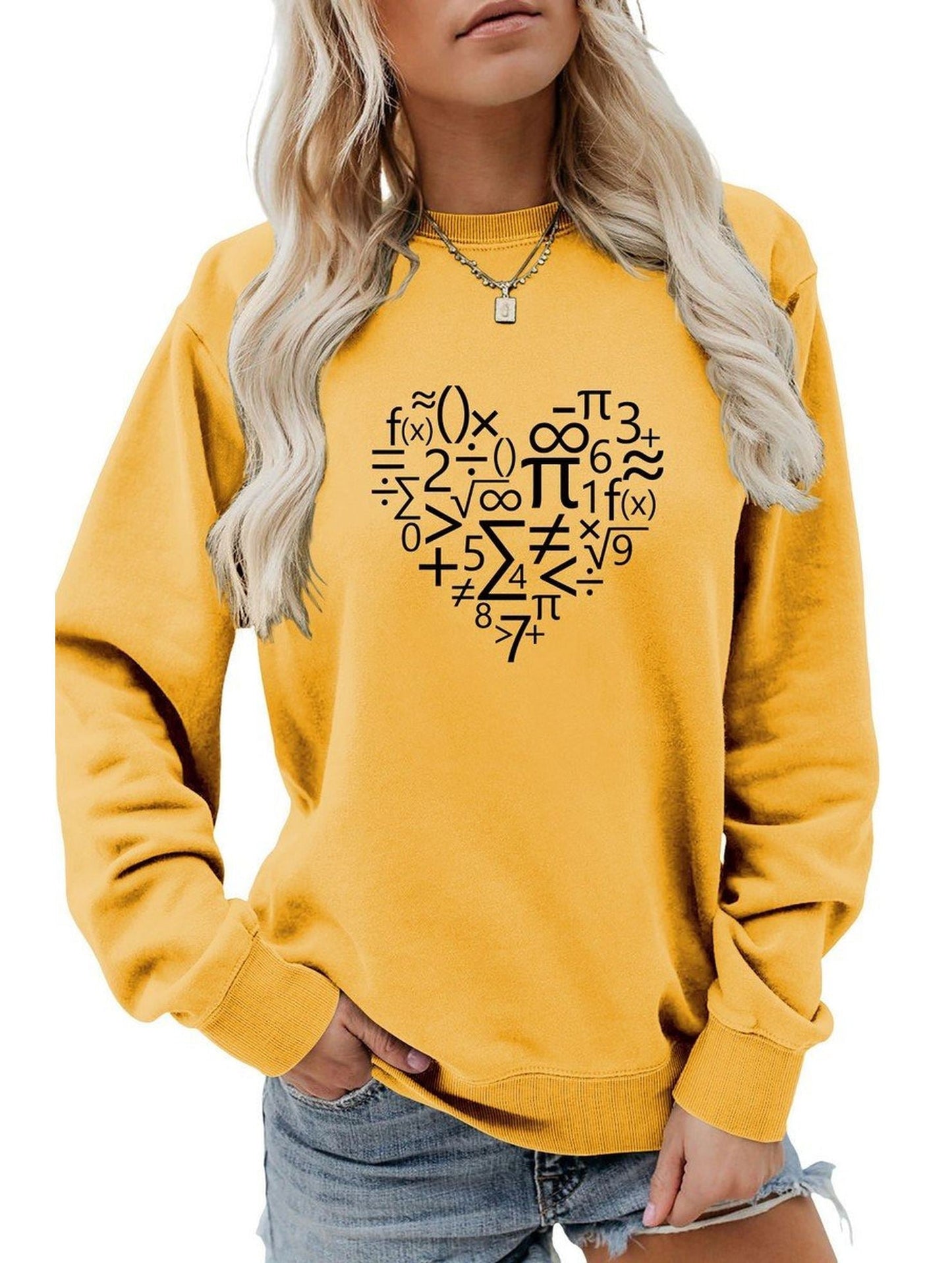 WOMEN HEART PRINTING LONG SLEEVE LOOSE T SHIRT
