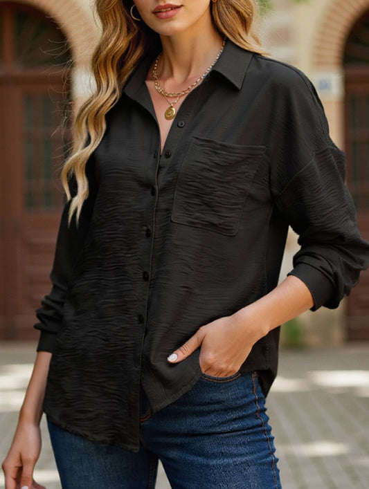 Casual versatile color-block long-sleeved shirt