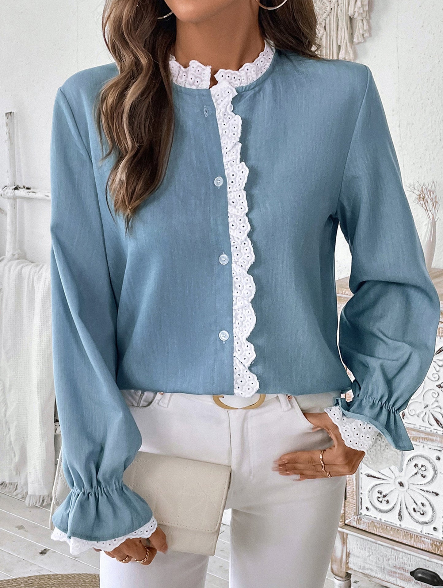 Commuting long-sleeved lace cardigan top