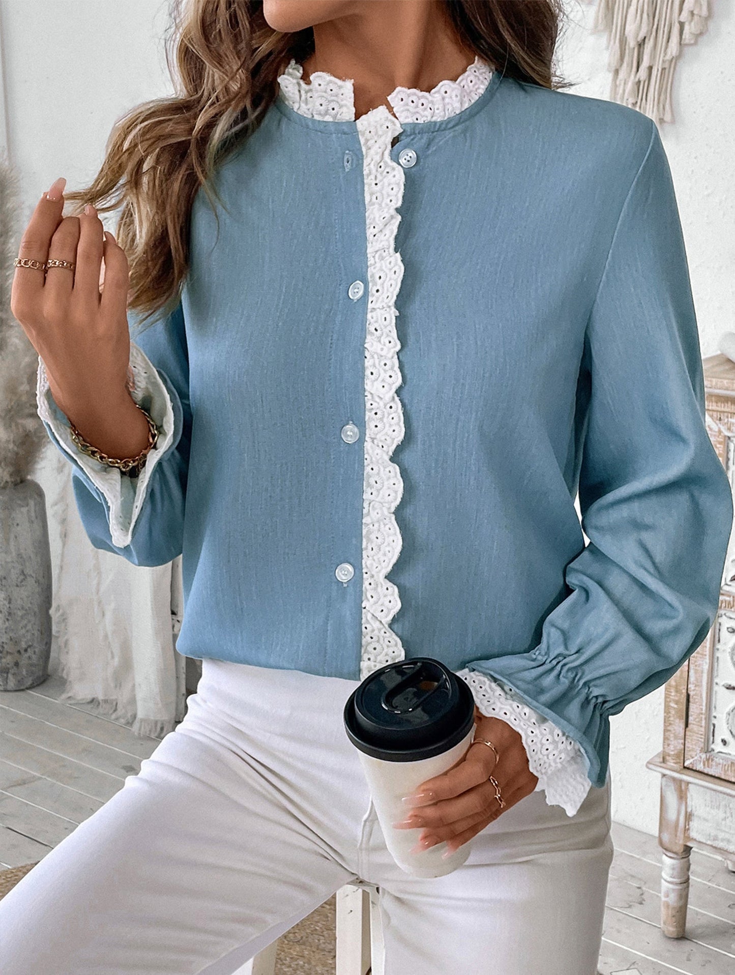 Commuting long-sleeved lace cardigan top