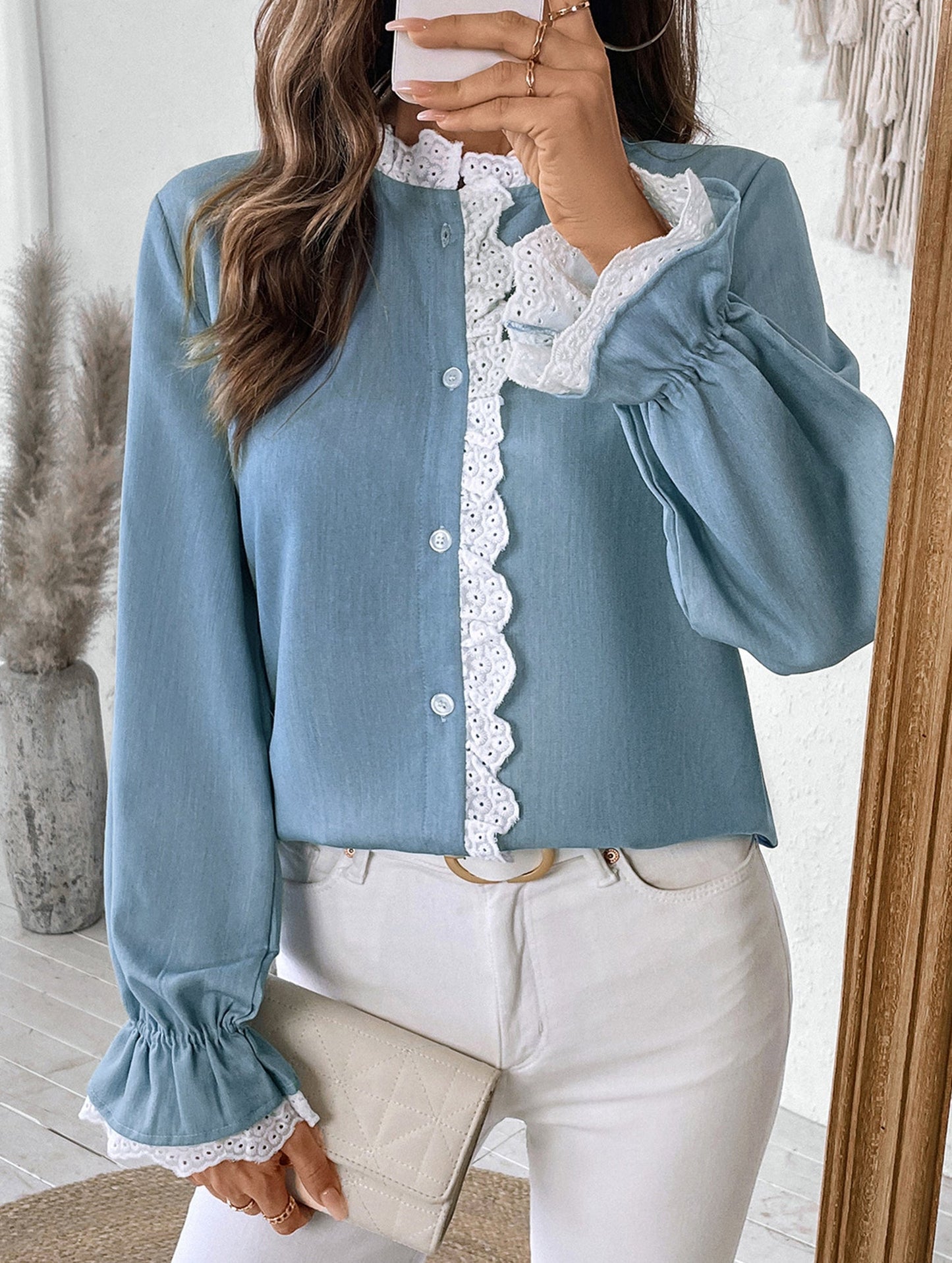 Commuting long-sleeved lace cardigan top