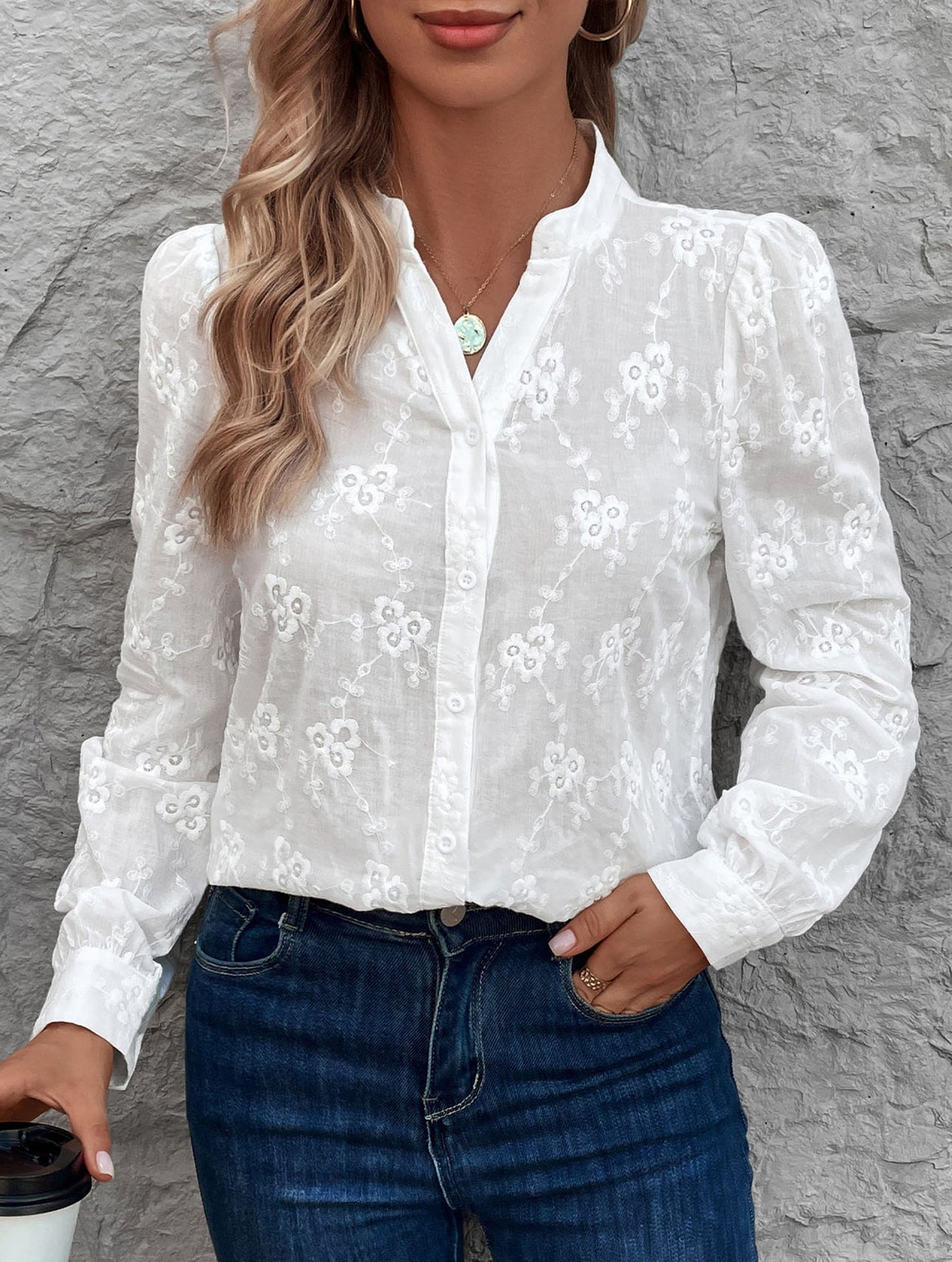 Lace embroidery blouse