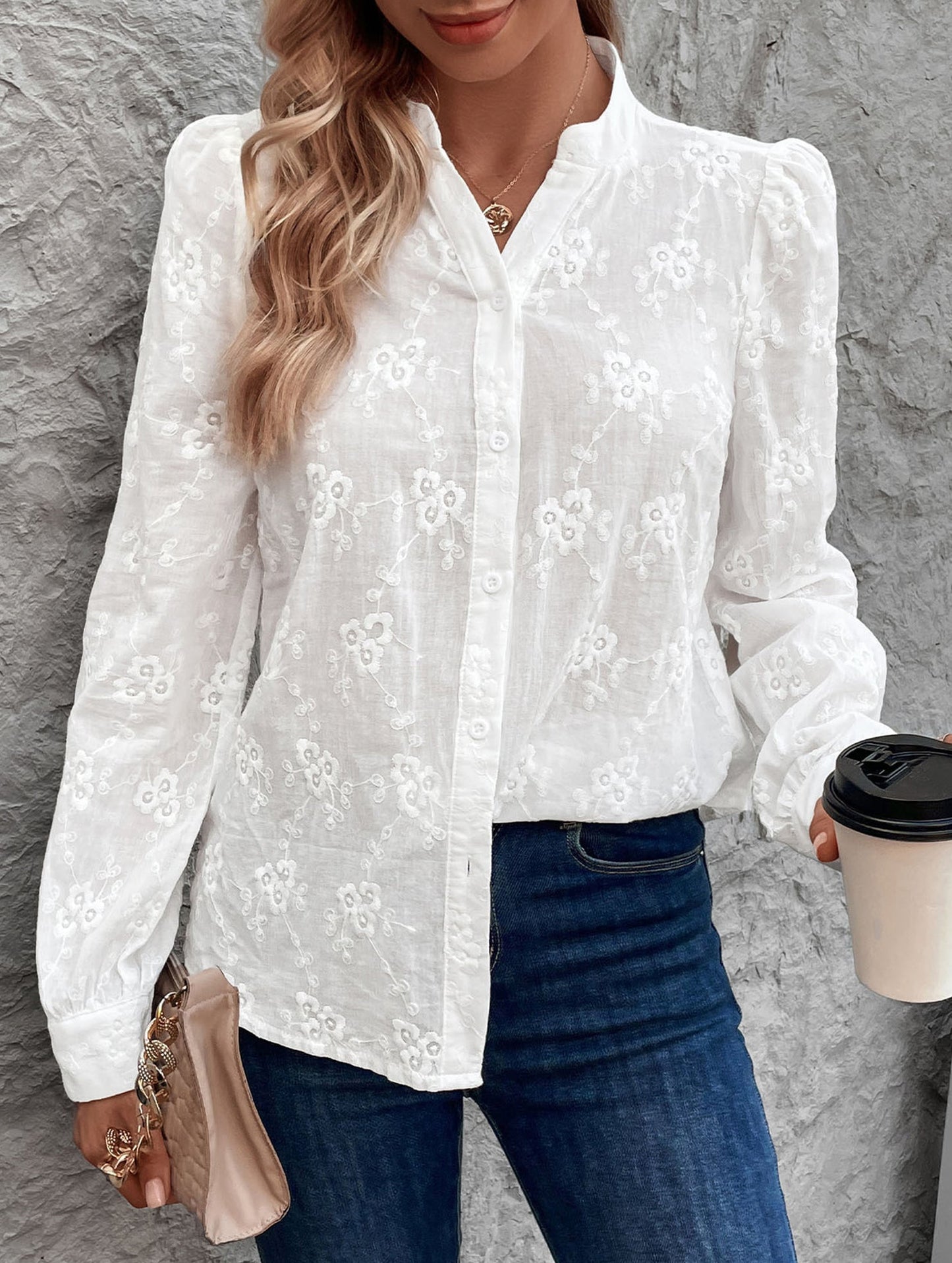 Lace embroidery blouse