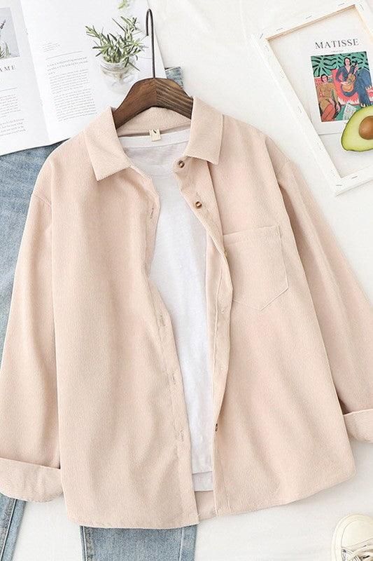 LONG SLEEVED TRENDY CORDUROY SHIRT - Doublju