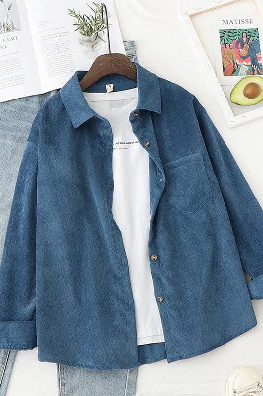 LONG SLEEVED TRENDY CORDUROY SHIRT - Doublju