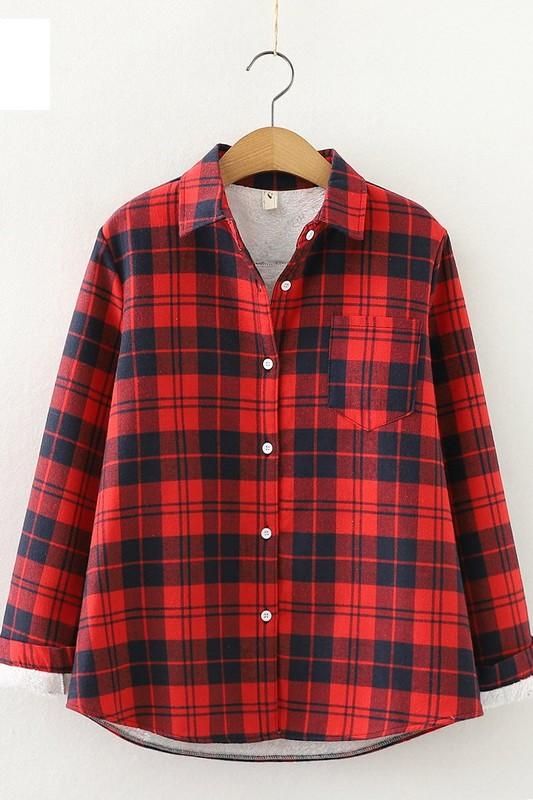STUDENT ALL MATCH THICKENED PLAID SHIRT - Doublju