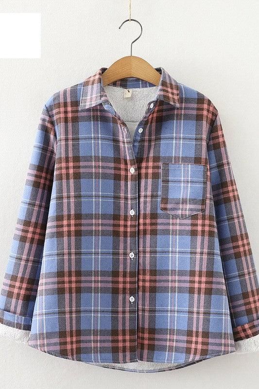 STUDENT ALL MATCH THICKENED PLAID SHIRT - Doublju