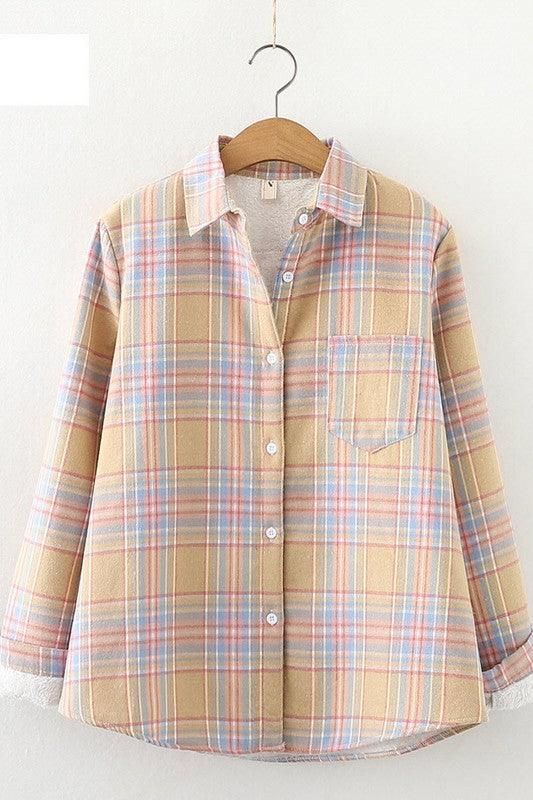 STUDENT ALL MATCH FLEECE INNER PLAID WARM SHIRT - Doublju