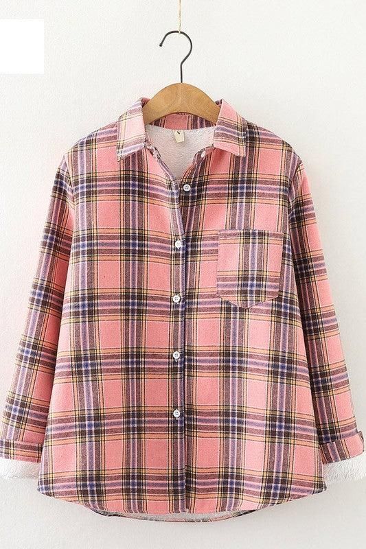 STUDENT ALL MATCH FLEECE INNER PLAID WARM SHIRT - Doublju