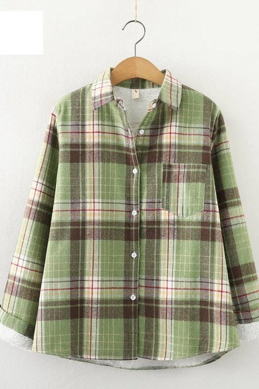 STUDENT ALL MATCH FLEECE INNER PLAID WARM SHIRT - Doublju