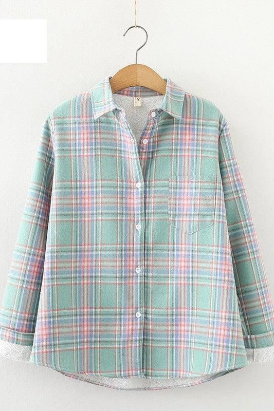 STUDENT ALL MATCH FLEECE INNER PLAID WARM SHIRT - Doublju