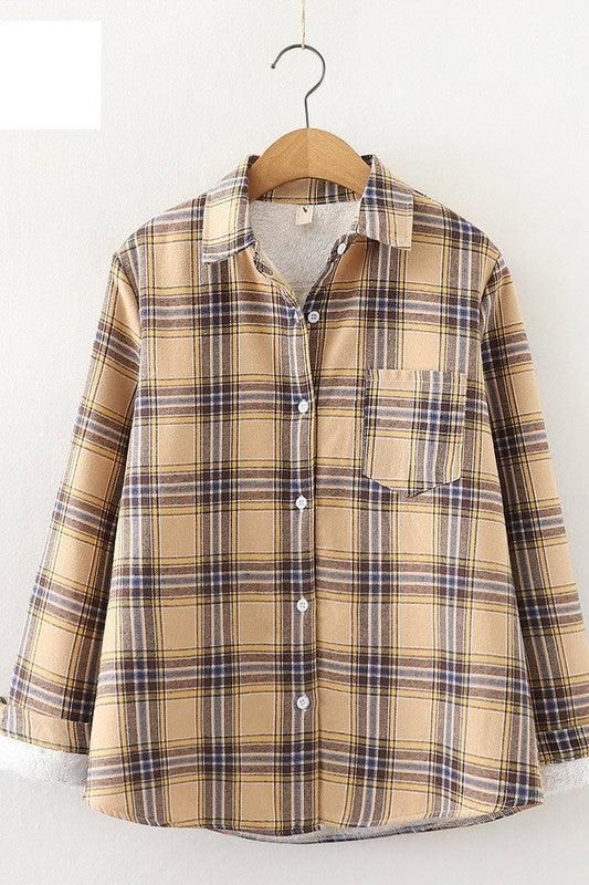 STUDENT ALL MATCH FLEECE INNER PLAID WARM SHIRT - Doublju
