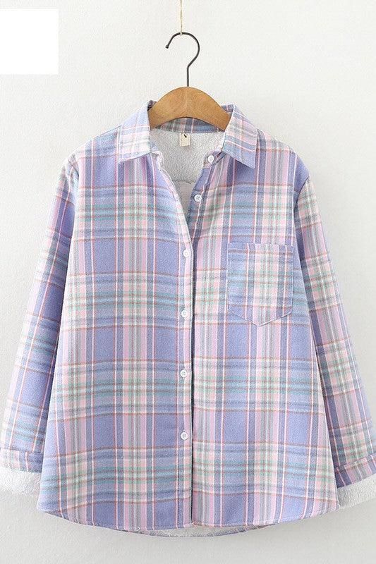STUDENT ALL MATCH FLEECE INNER PLAID WARM SHIRT - Doublju
