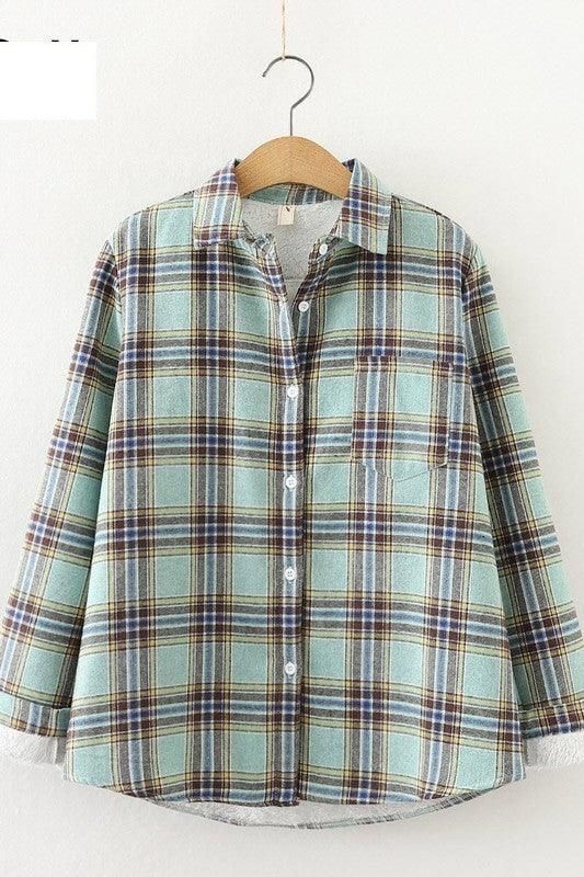 STUDENT ALL MATCH FLEECE INNER PLAID WARM SHIRT - Doublju