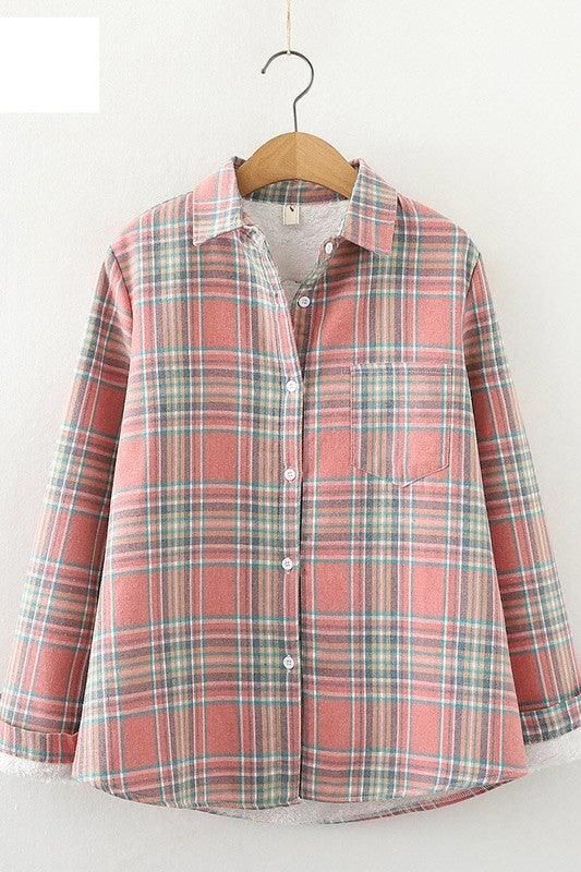 STUDENT ALL MATCH FLEECE INNER PLAID WARM SHIRT - Doublju