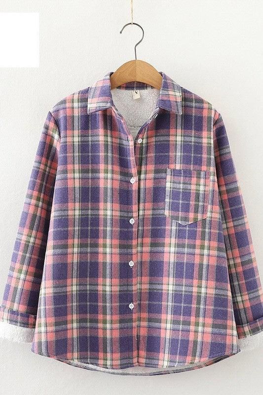 STUDENT ALL MATCH FLEECE INNER PLAID WARM SHIRT - Doublju