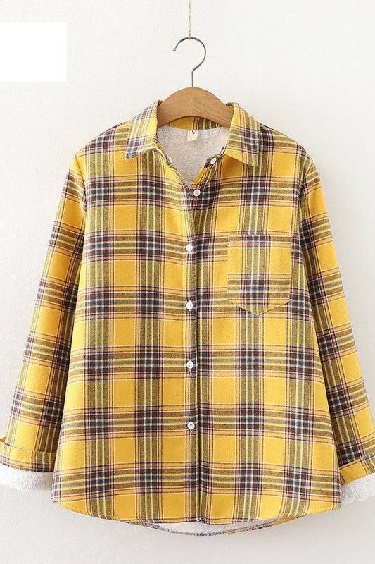 STUDENT ALL MATCH FLEECE INNER PLAID WARM SHIRT - Doublju
