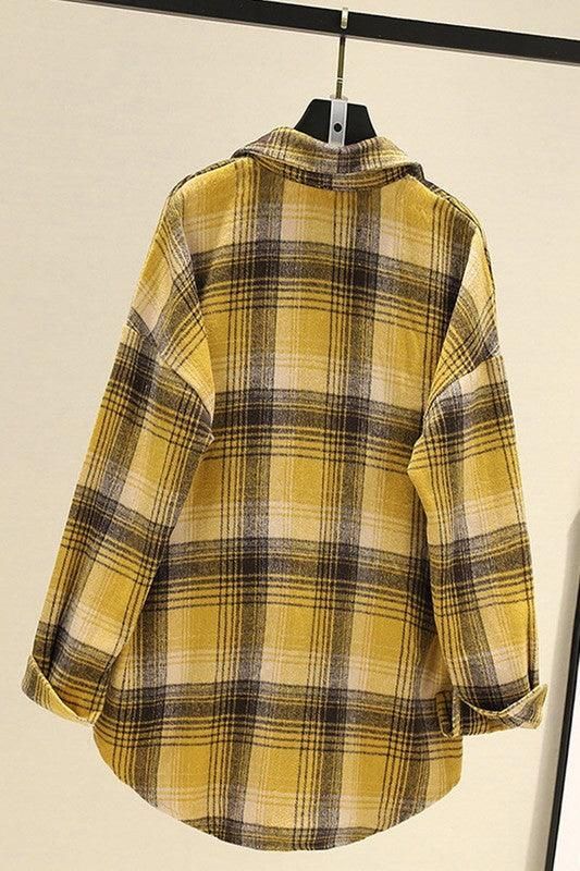 LOOSE THICK SANDED PLAID SHIRT - Doublju