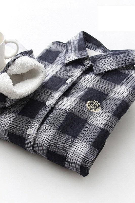 PLUS VELVET THICK LONG SLEEVED SHIRT - Doublju