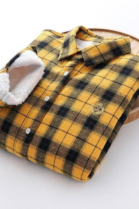 PLUS VELVET THICK LONG SLEEVED SHIRT - Doublju