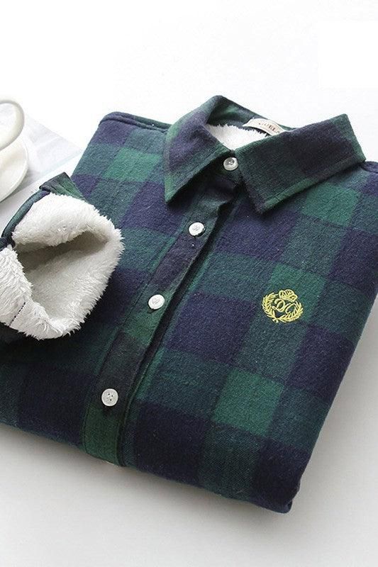 PLUS VELVET THICK LONG SLEEVED SHIRT - Doublju