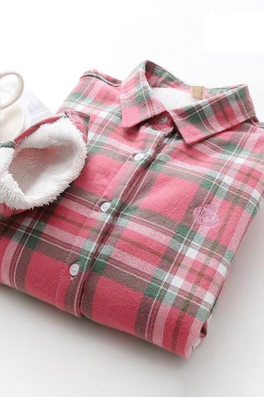 PLUS VELVET THICK LONG SLEEVED SHIRT - Doublju