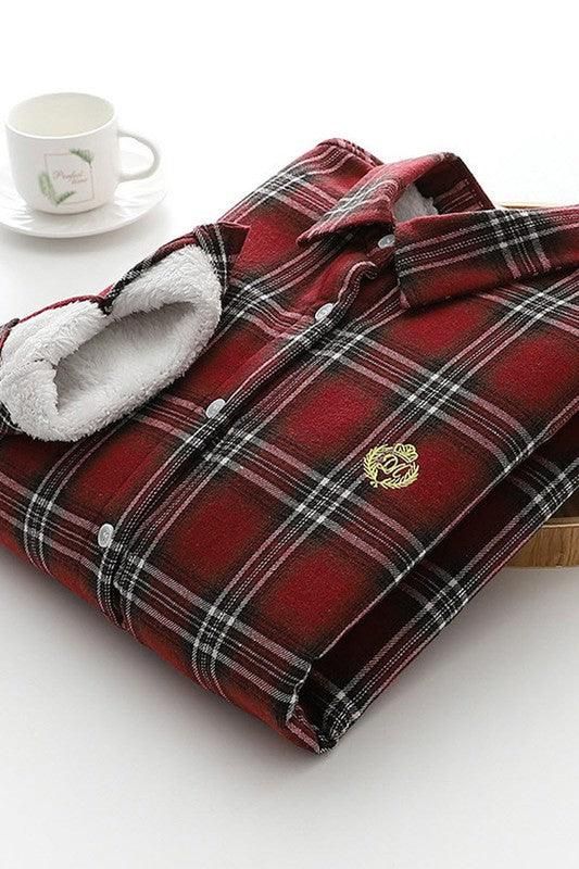 PLUS VELVET THICK LONG SLEEVED SHIRT - Doublju